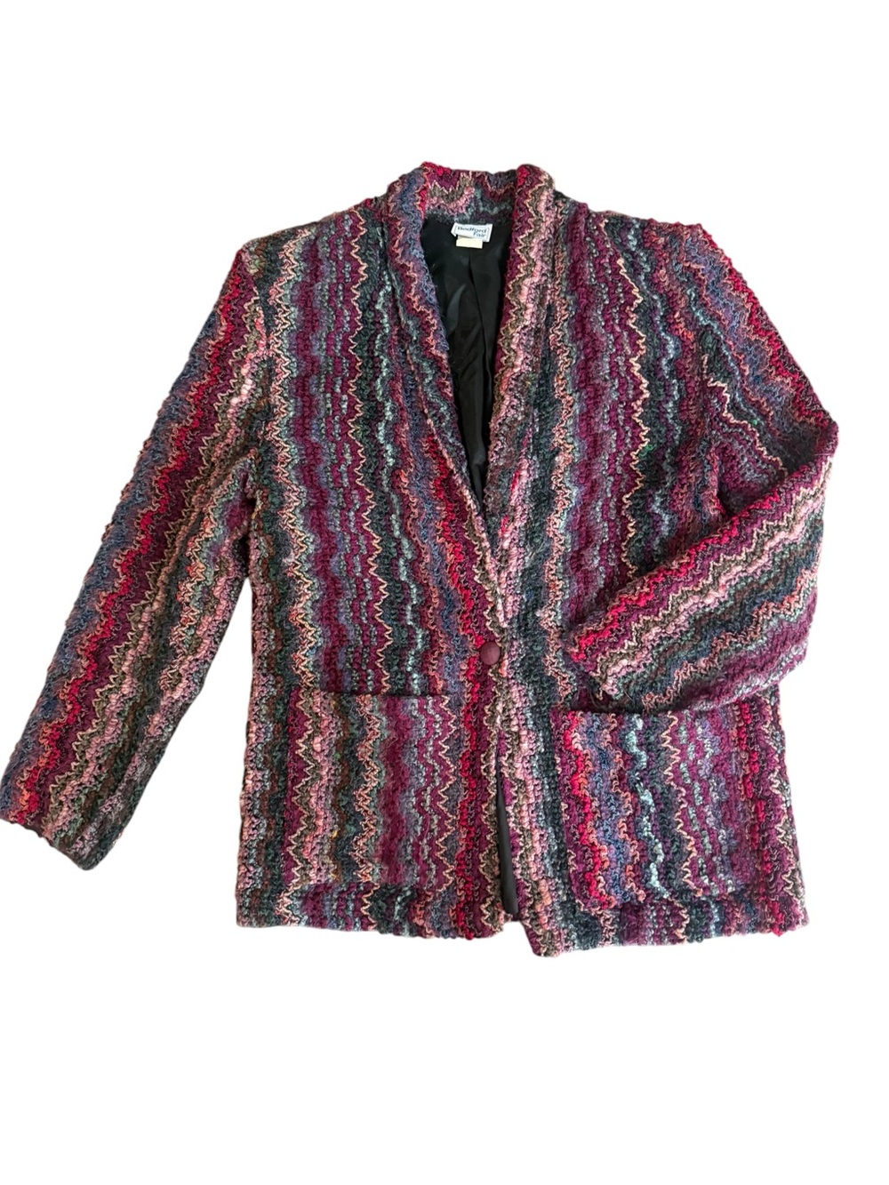 Vintage 90s Fuzzy Textured Sweater Relaxed Blazer Jacket Size S Art To Wear
